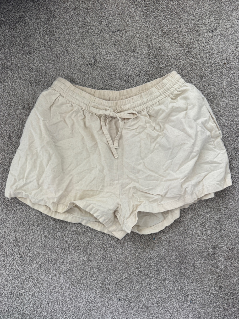 Women’s Beige Linen Blend Drawstring Casual Shorts | US Size 4